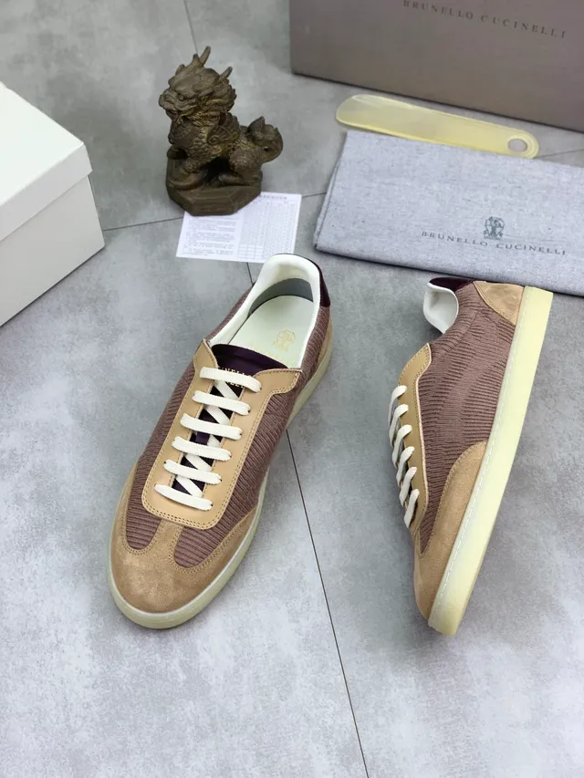 Brunello Cucinelli Brown and Beige Ribbed Knit Suede Lifestyle Sneaker 5