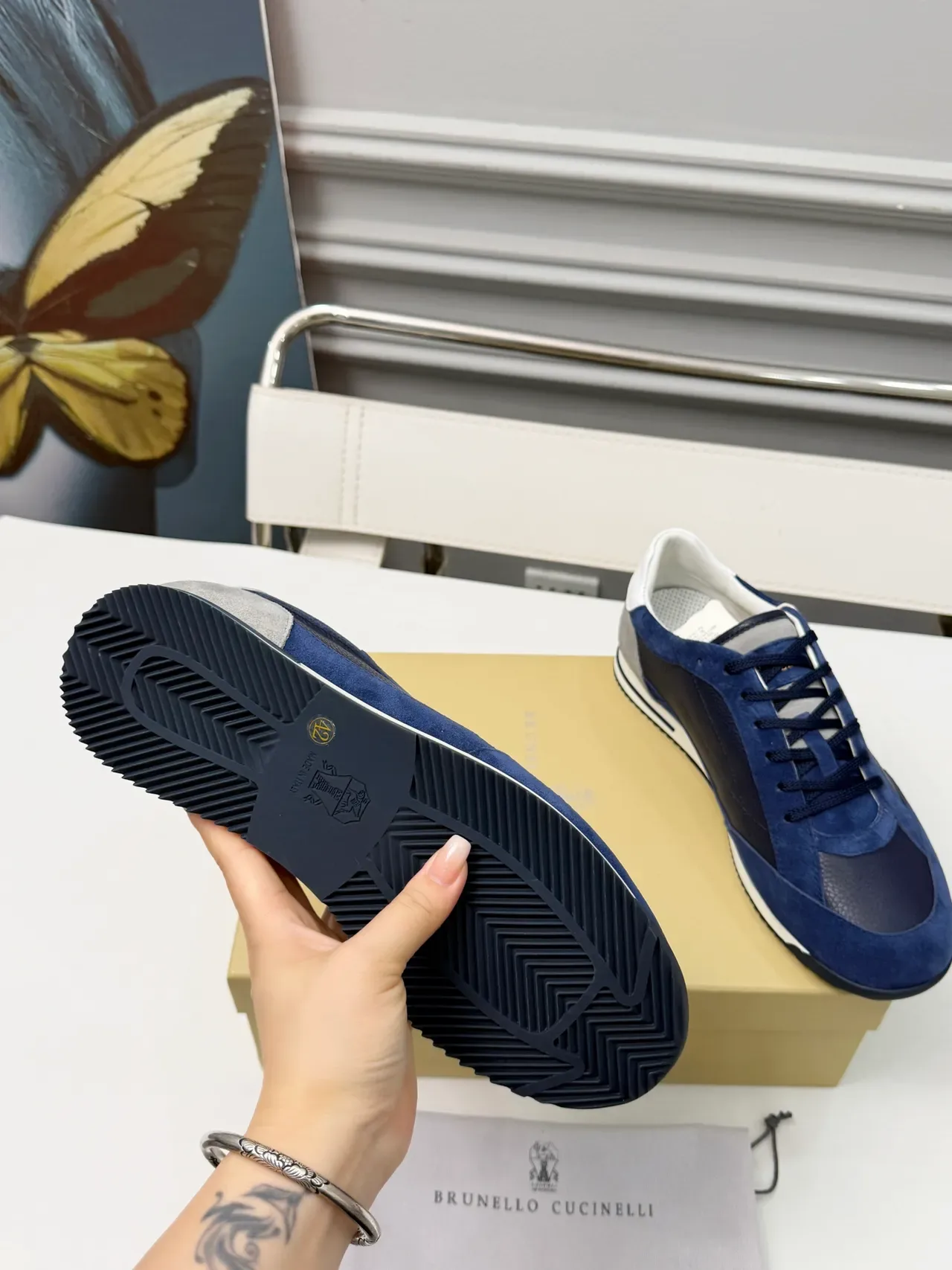 Brunello Cucinelli Navy and Gray Suede Leather Lifestyle Sneakers 2
