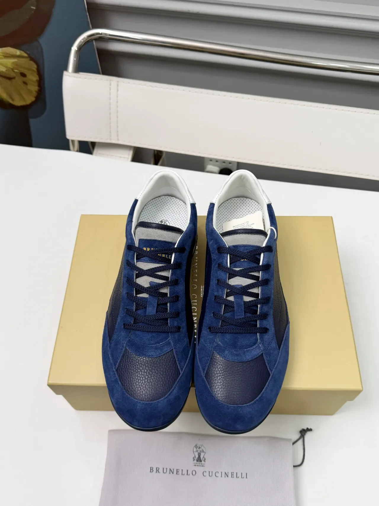 Brunello Cucinelli Navy and Gray Suede Leather Lifestyle Sneakers 5