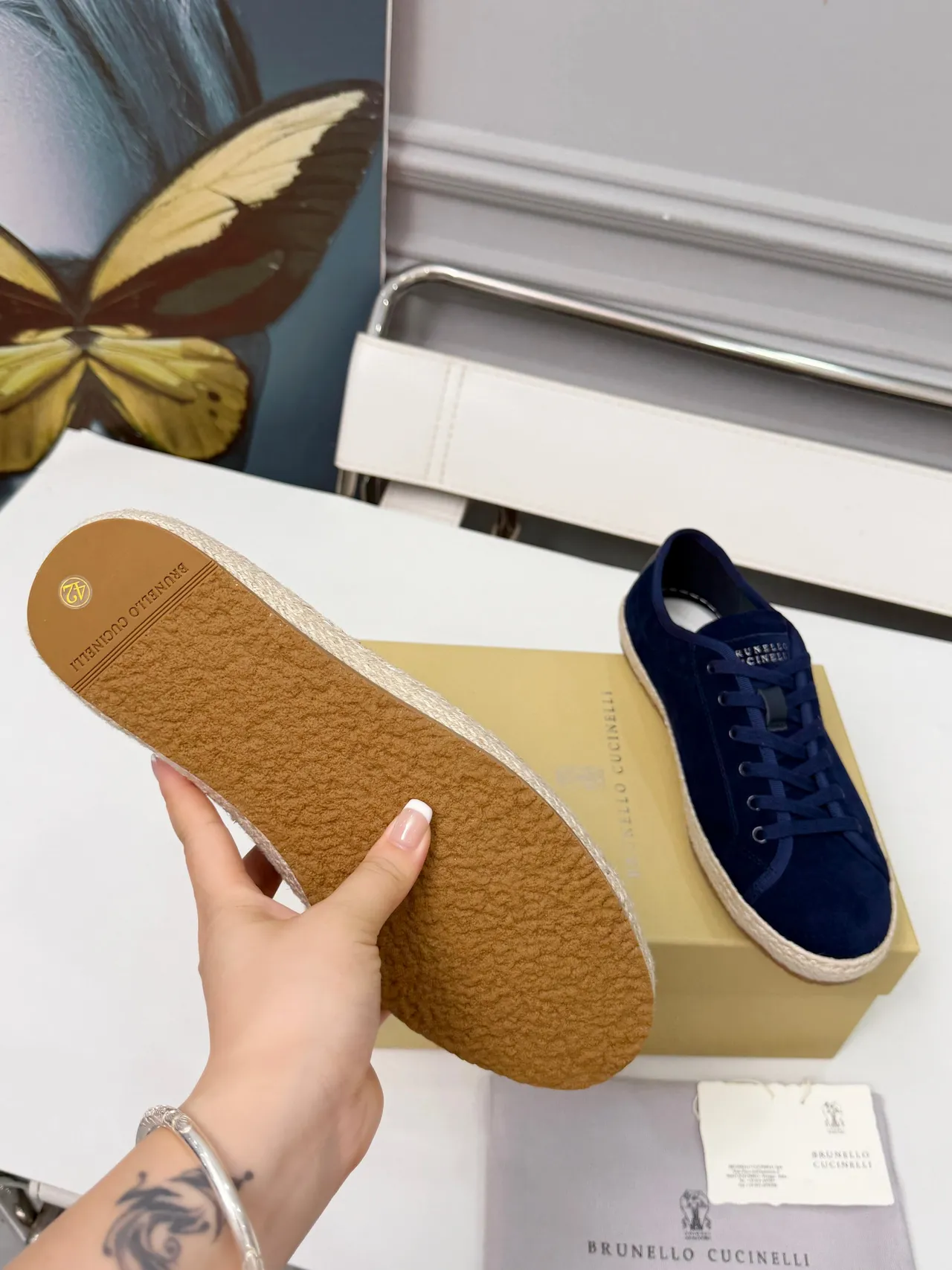Brunello Cucinelli Navy Beige Suede Upper Espadrille Sole Boat Shoes 2