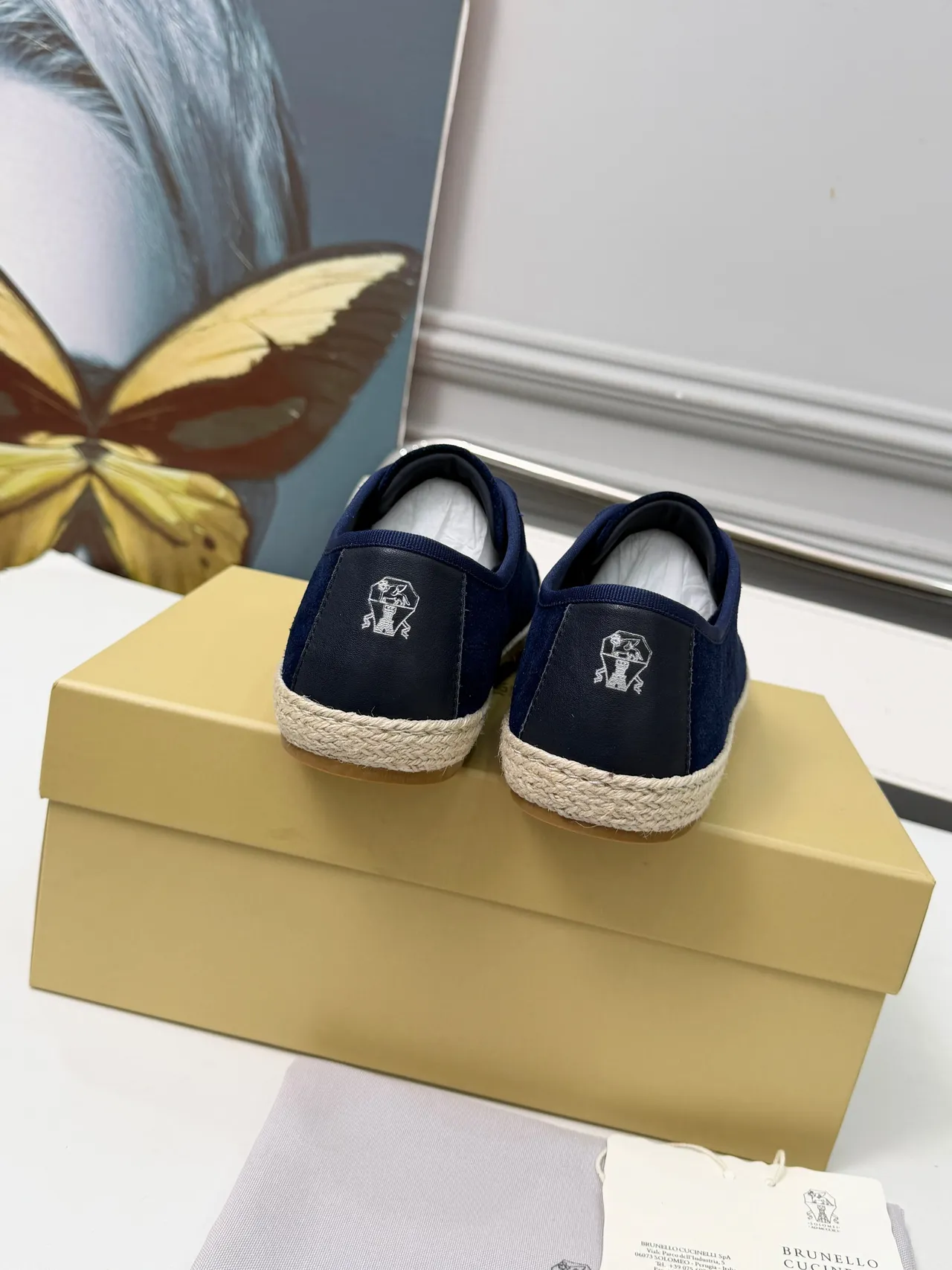 Brunello Cucinelli Navy Beige Suede Upper Espadrille Sole Boat Shoes 3