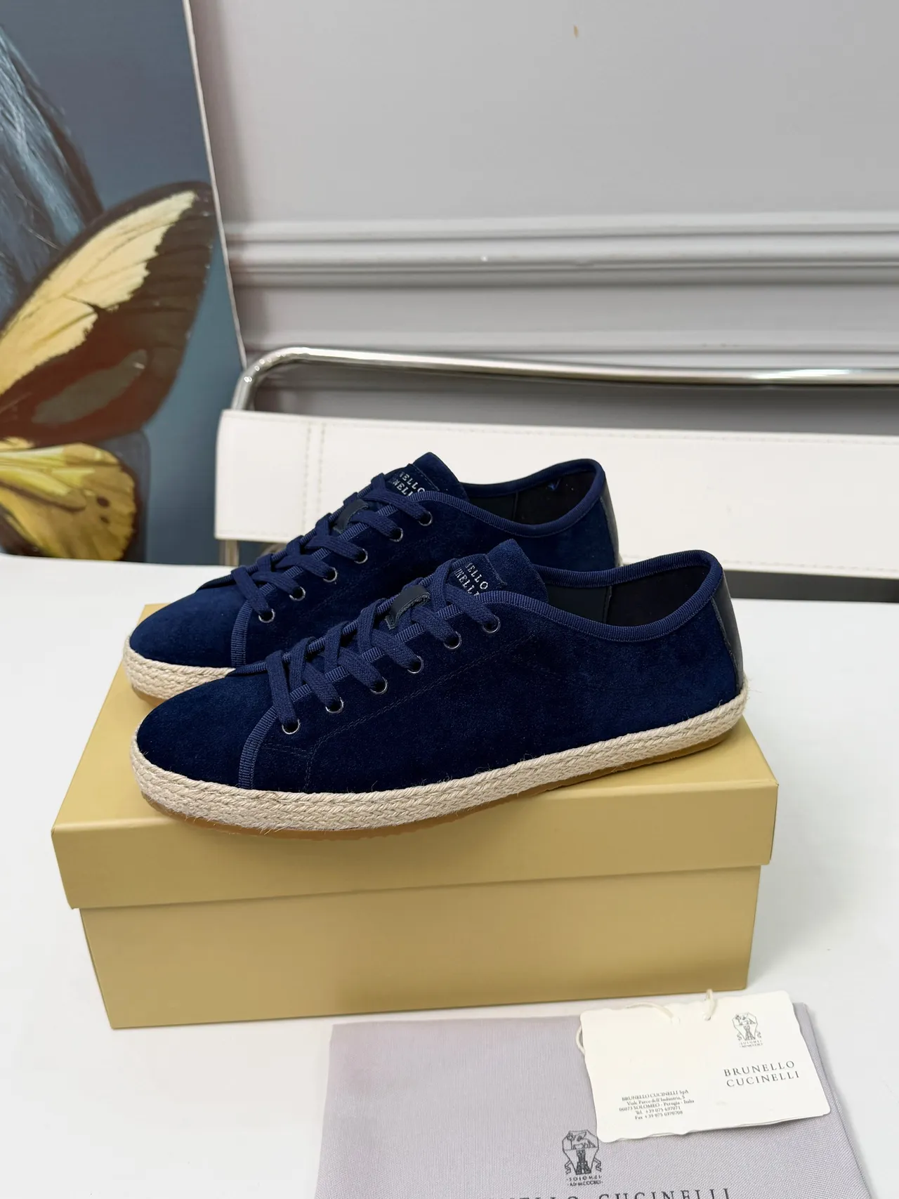 Brunello Cucinelli Navy Beige Suede Upper Espadrille Sole Boat Shoes 5