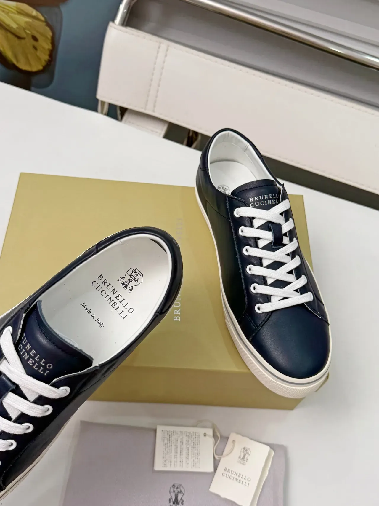 Brunello Cucinelli Navy Leather Low-Top Lifestyle Sneakers 4