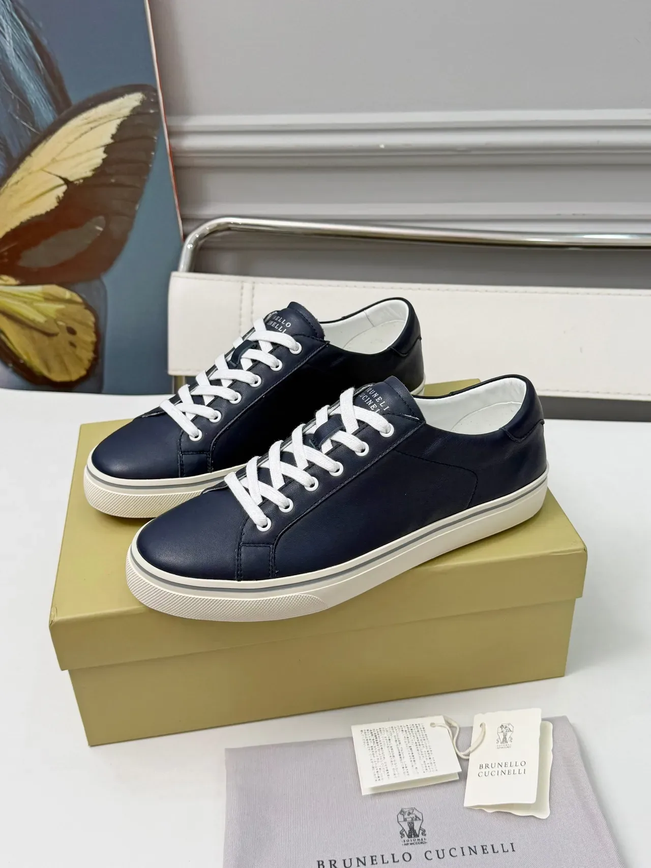 Brunello Cucinelli Navy Leather Low-Top Lifestyle Sneakers 5
