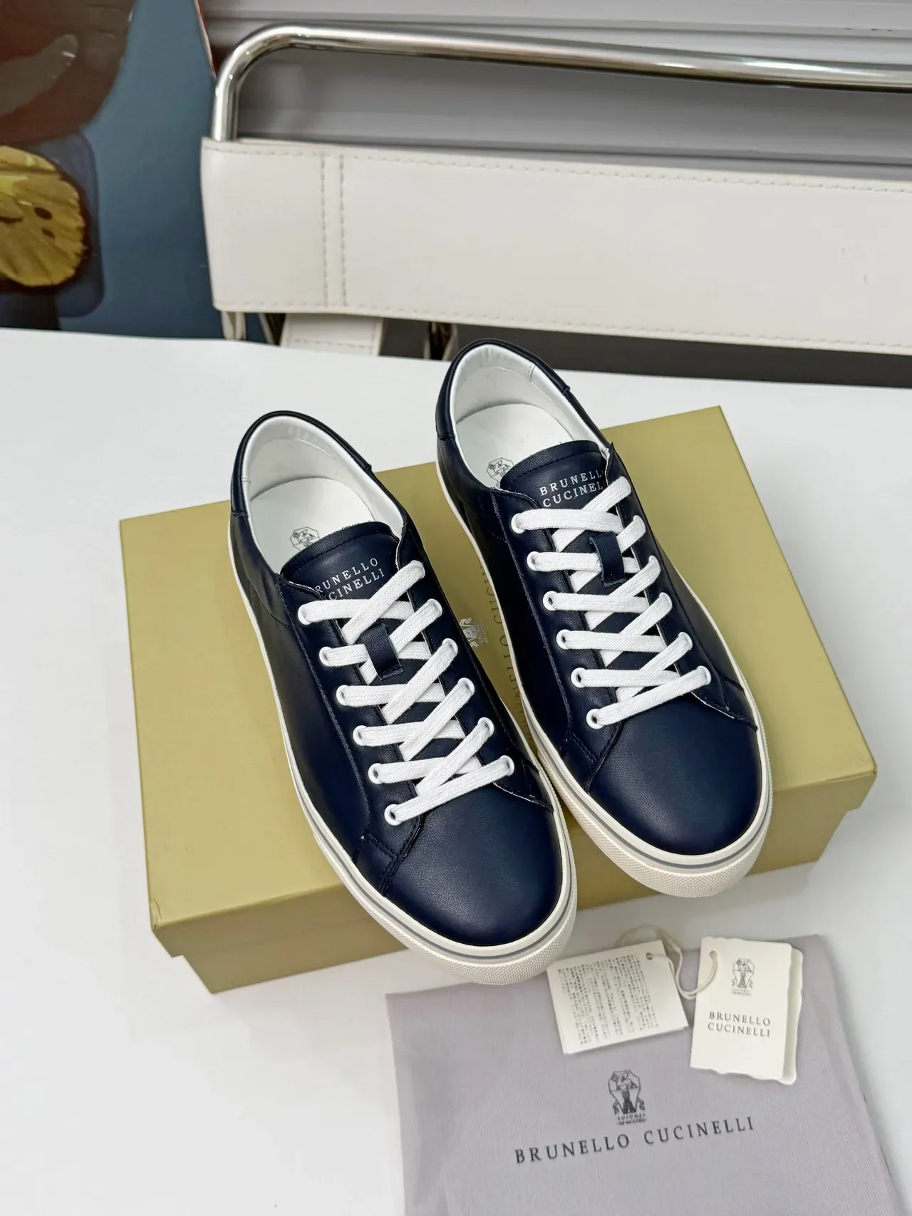 Brunello Cucinelli Navy Leather Low-Top Lifestyle Sneakers 6
