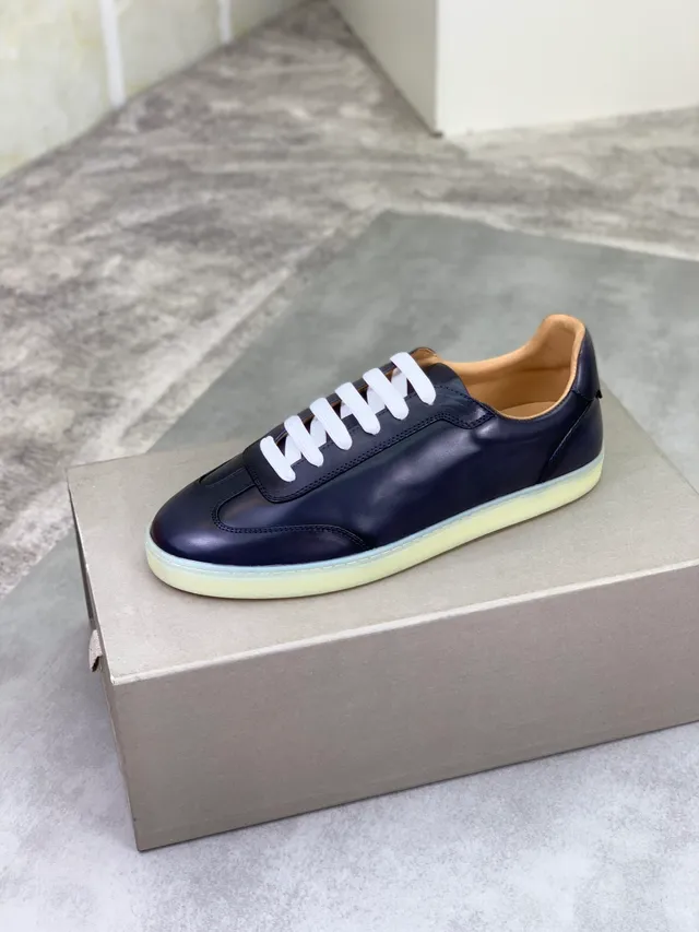Brunello Cucinelli Navy White Leather Upper Flat Laces Casual Shoes 5