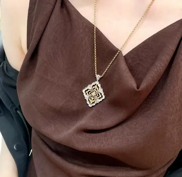 Buccellati Ornate Floral Motif Two-Tone Pendant Necklace 7