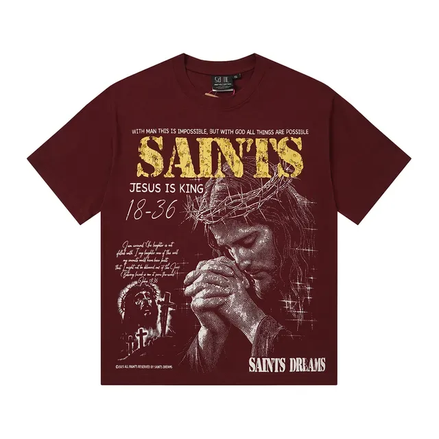 Burgundy Black Oversized Fit Graphic Print T-Shirt 4