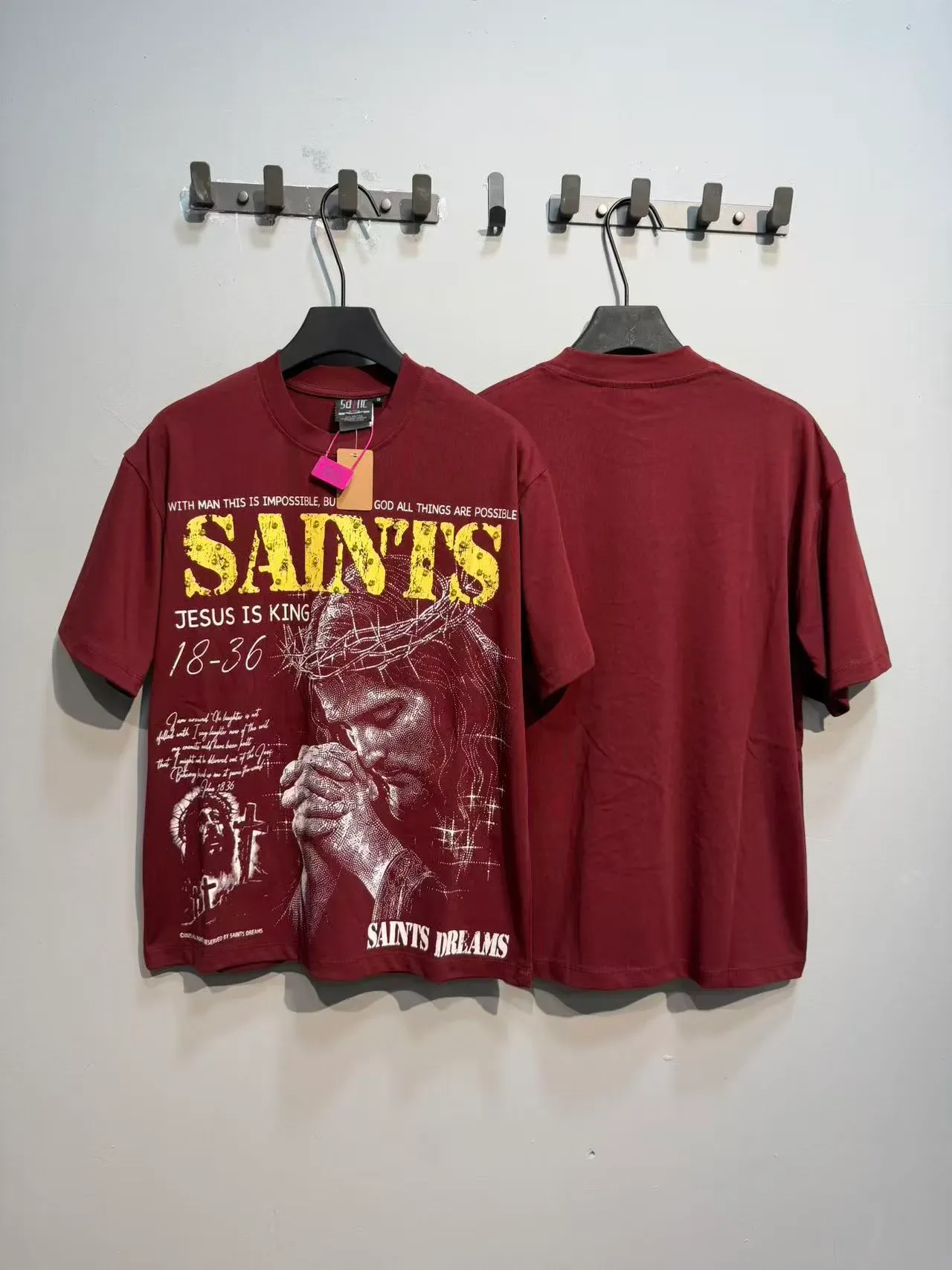Burgundy Black Oversized Fit Graphic Print T-Shirt 9
