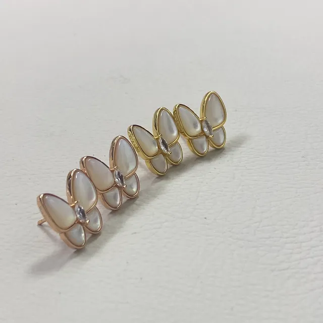 Butterfly-Shaped Mother-of-Pearl and Gold-Tone Stud Earrings 2