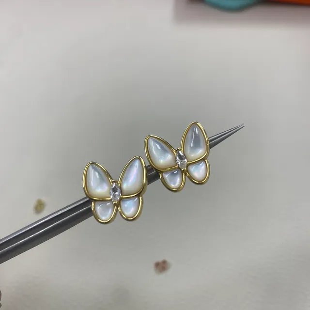 Butterfly-Shaped Mother-of-Pearl and Gold-Tone Stud Earrings 4