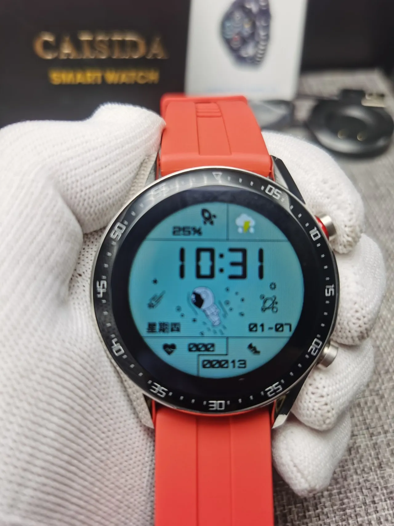 CAISIDA Orange Silver Round Digital Display Rotating Numbered Bezel Sports Watch 2