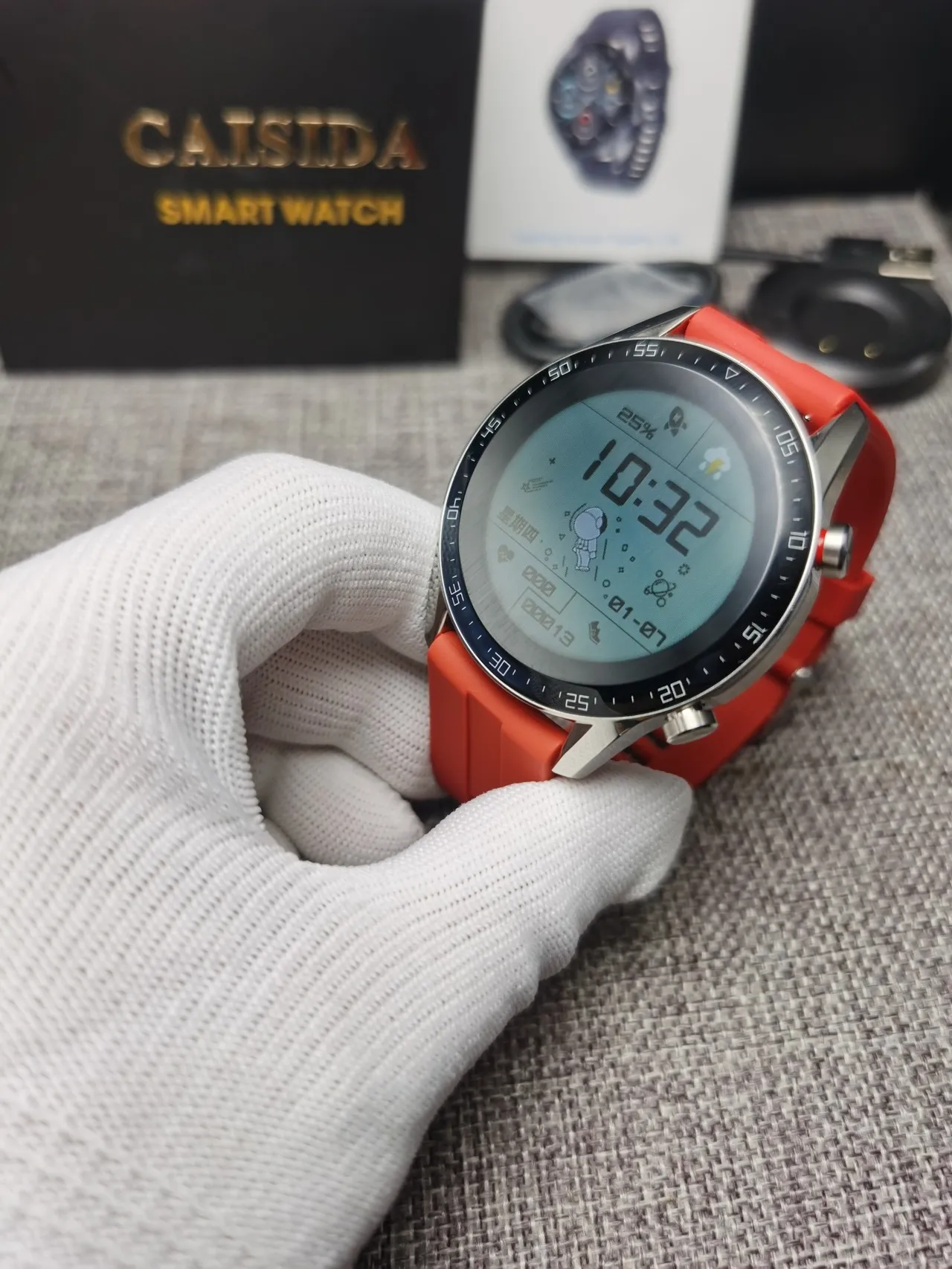 CAISIDA Orange Silver Round Digital Display Rotating Numbered Bezel Sports Watch 3
