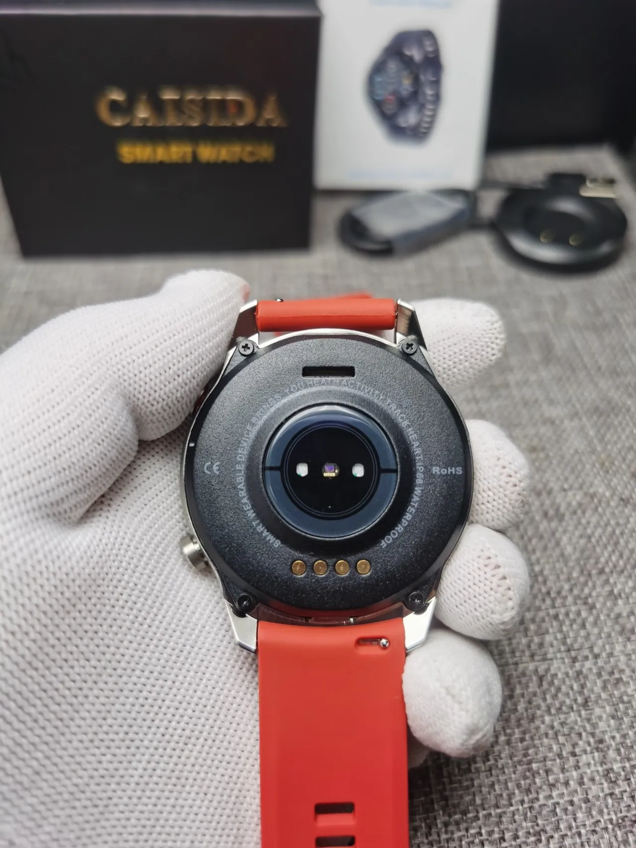 CAISIDA Orange Silver Round Digital Display Rotating Numbered Bezel Sports Watch 4