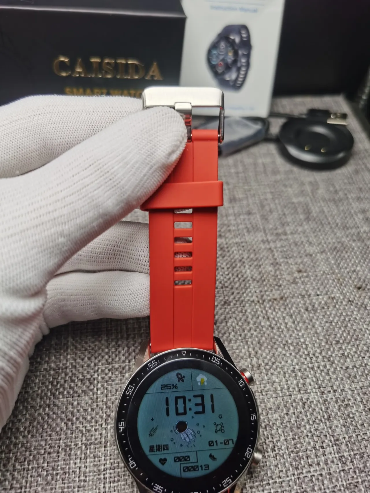 CAISIDA Orange Silver Round Digital Display Rotating Numbered Bezel Sports Watch 5