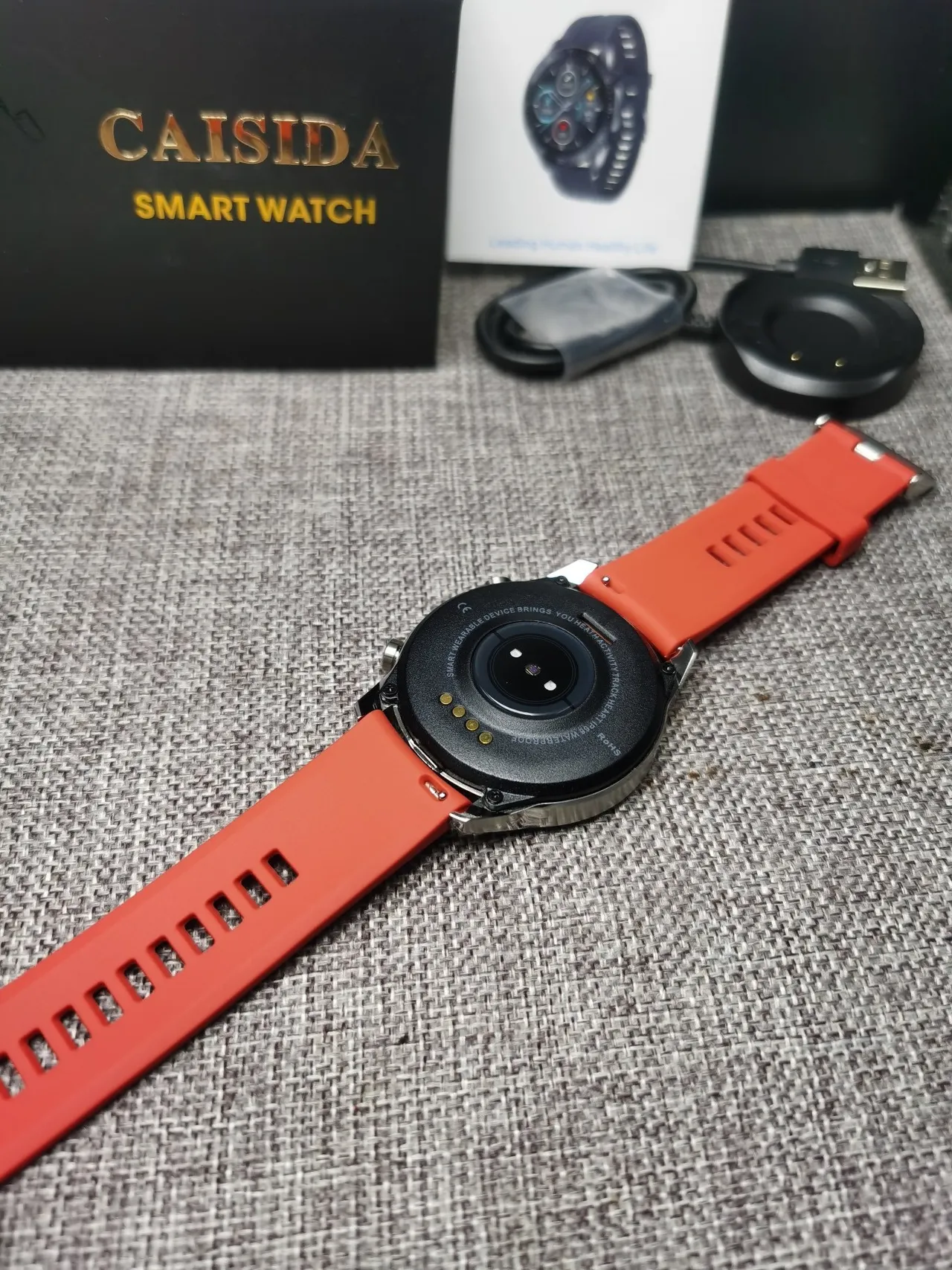 CAISIDA Orange Silver Round Digital Display Rotating Numbered Bezel Sports Watch 6