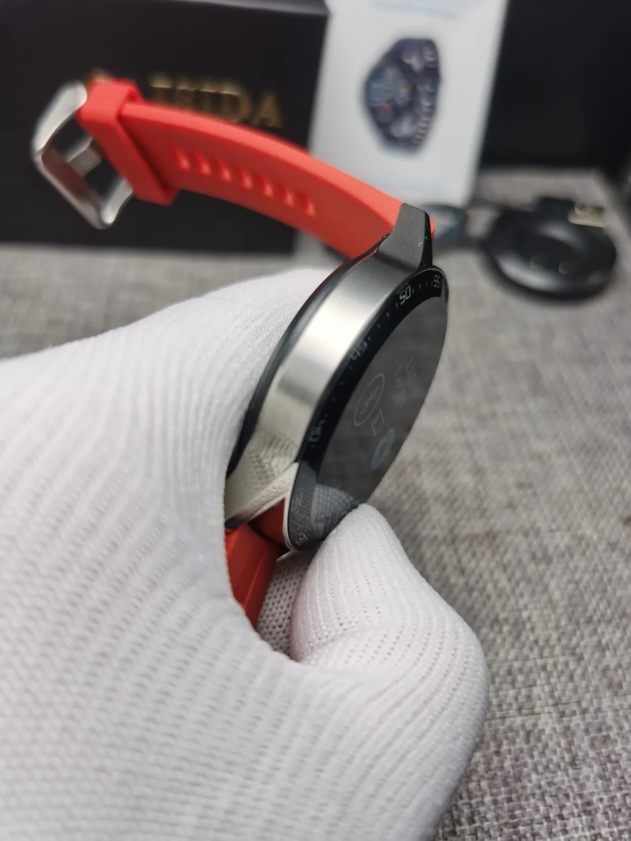 CAISIDA Orange Silver Round Digital Display Rotating Numbered Bezel Sports Watch 7
