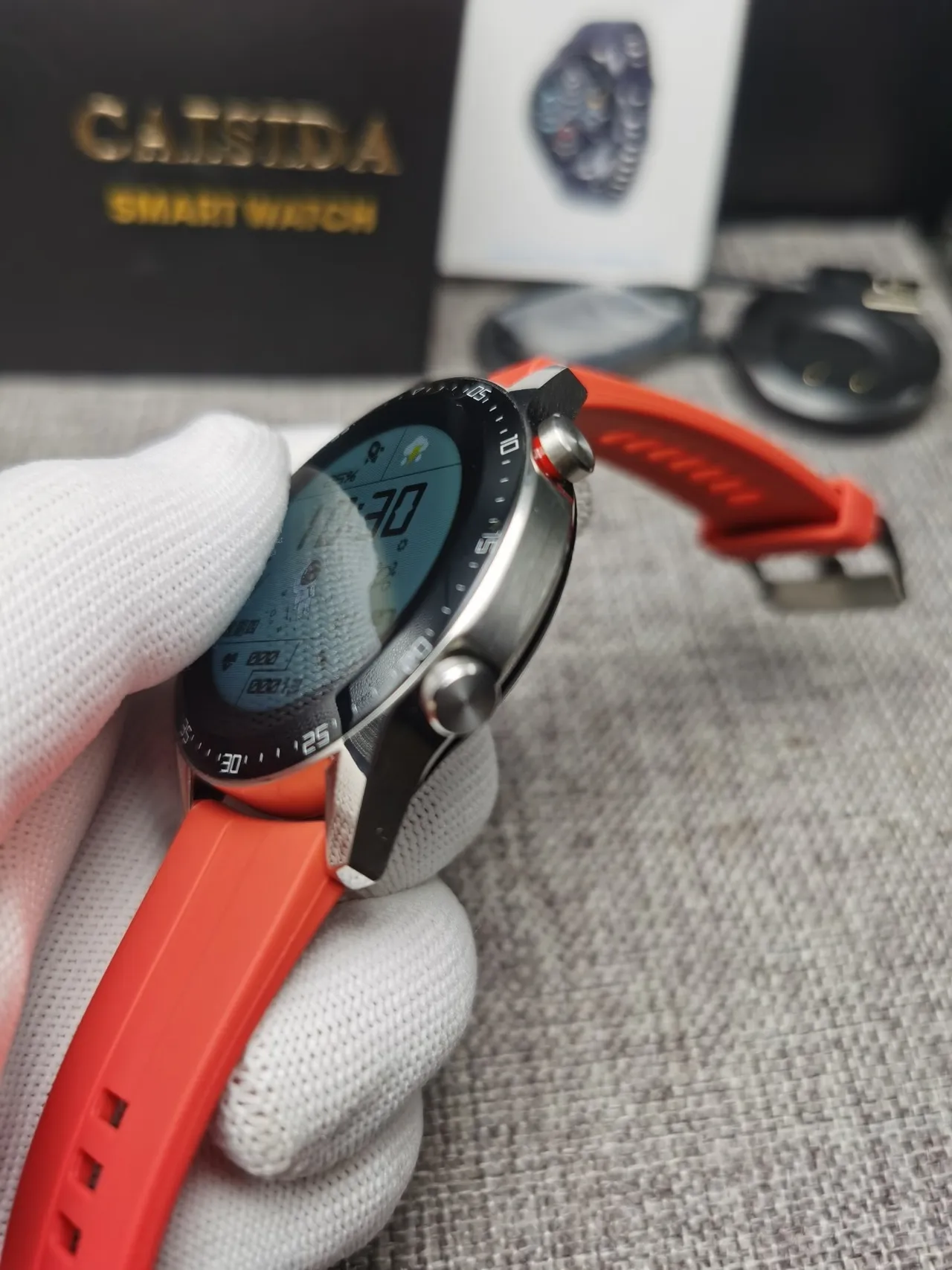 CAISIDA Orange Silver Round Digital Display Rotating Numbered Bezel Sports Watch 8