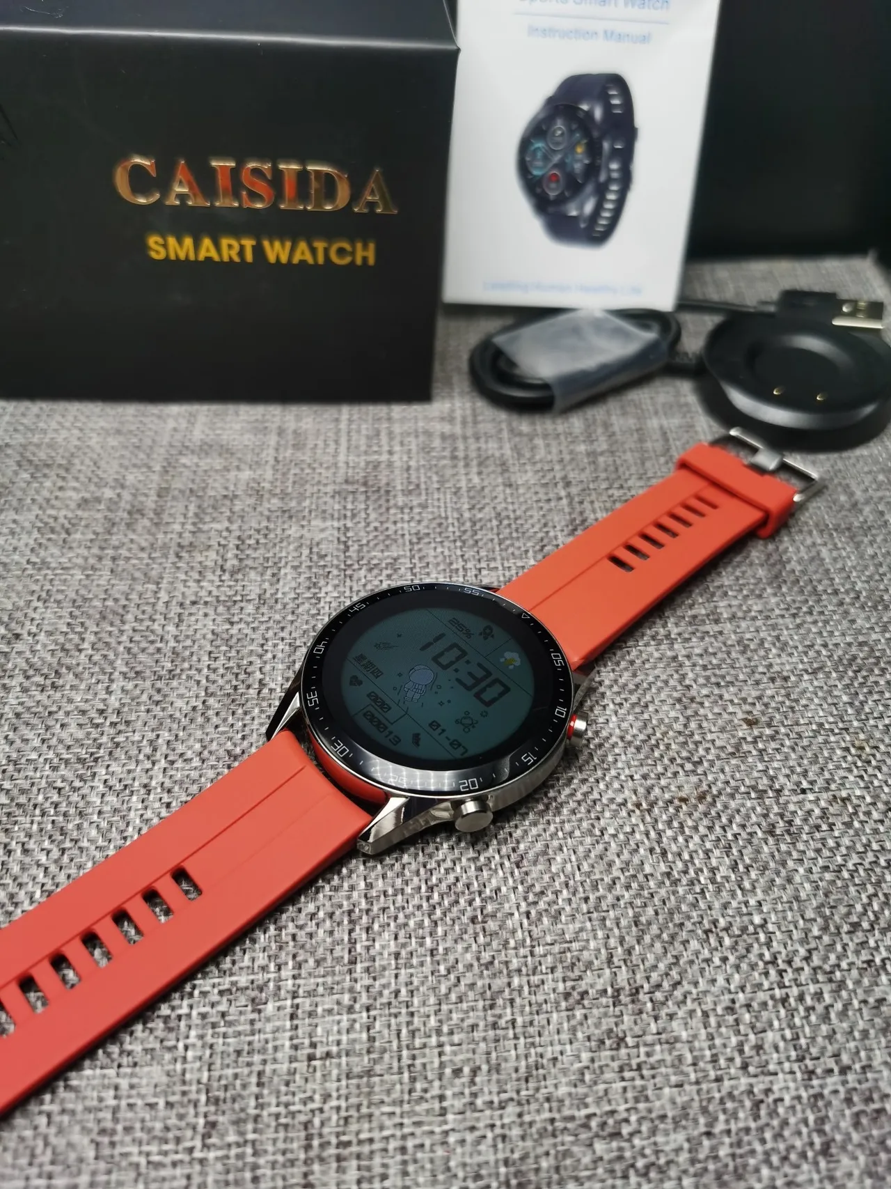CAISIDA Orange Silver Round Digital Display Rotating Numbered Bezel Sports Watch 9