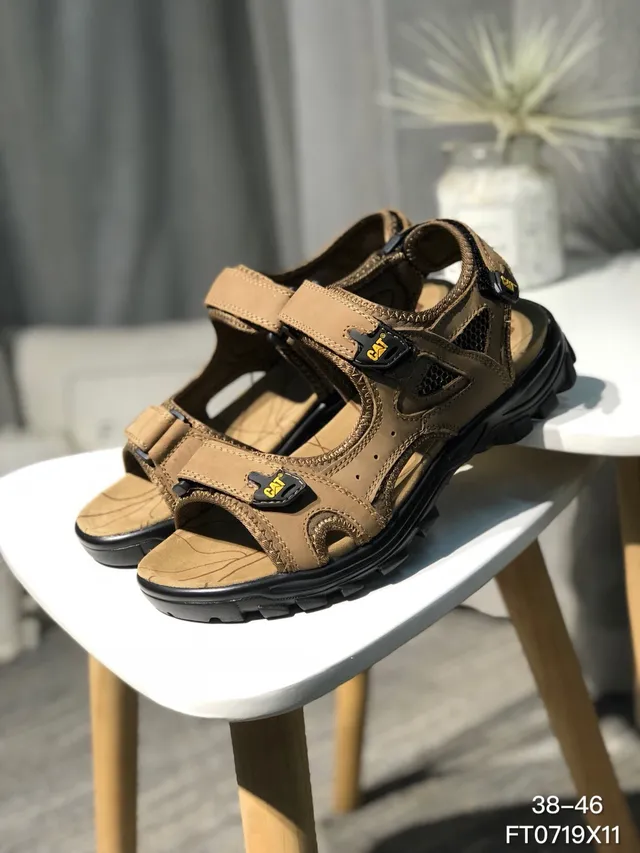 CAT Brown Black Strapped Rugged Casual Sandals 6