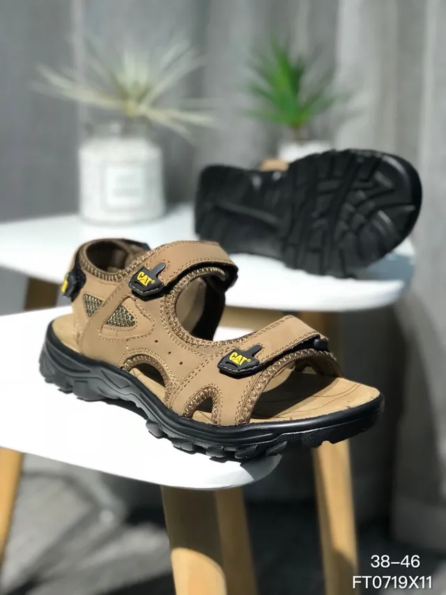 CAT Brown Black Strapped Rugged Casual Sandals 9