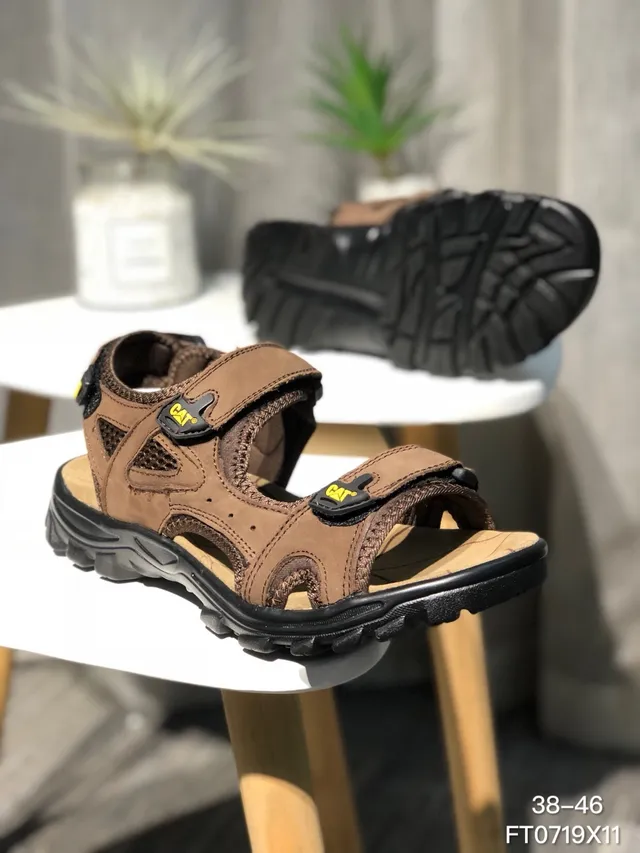 CAT Brown Black Strapped Rugged Casual Sandals 12