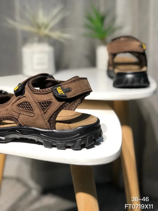 CAT Brown Black Strapped Rugged Casual Sandals 13