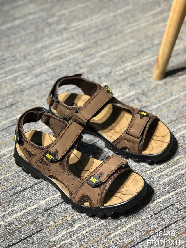 CAT Brown Black Strapped Rugged Casual Sandals 14