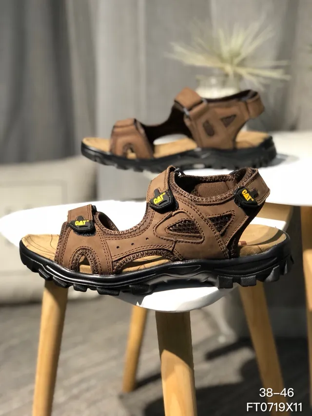 CAT Brown Black Strapped Rugged Casual Sandals 15