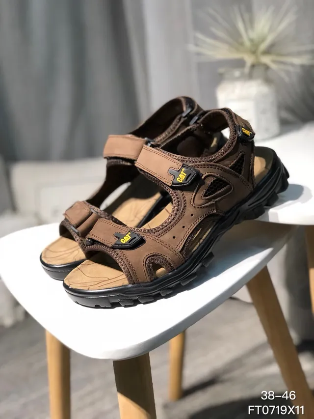 CAT Brown Black Strapped Rugged Casual Sandals 17