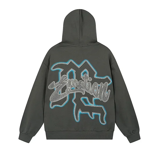 Charcoal Gray Graphic-Print Full-Zip Oversized Hoodie 3