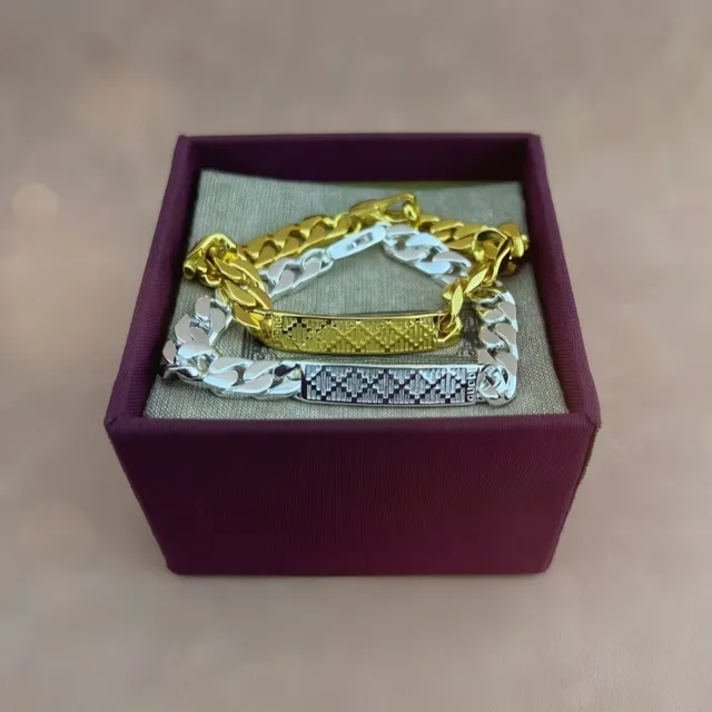 Chunky Curb Chain Engraved Plate Bracelet 2