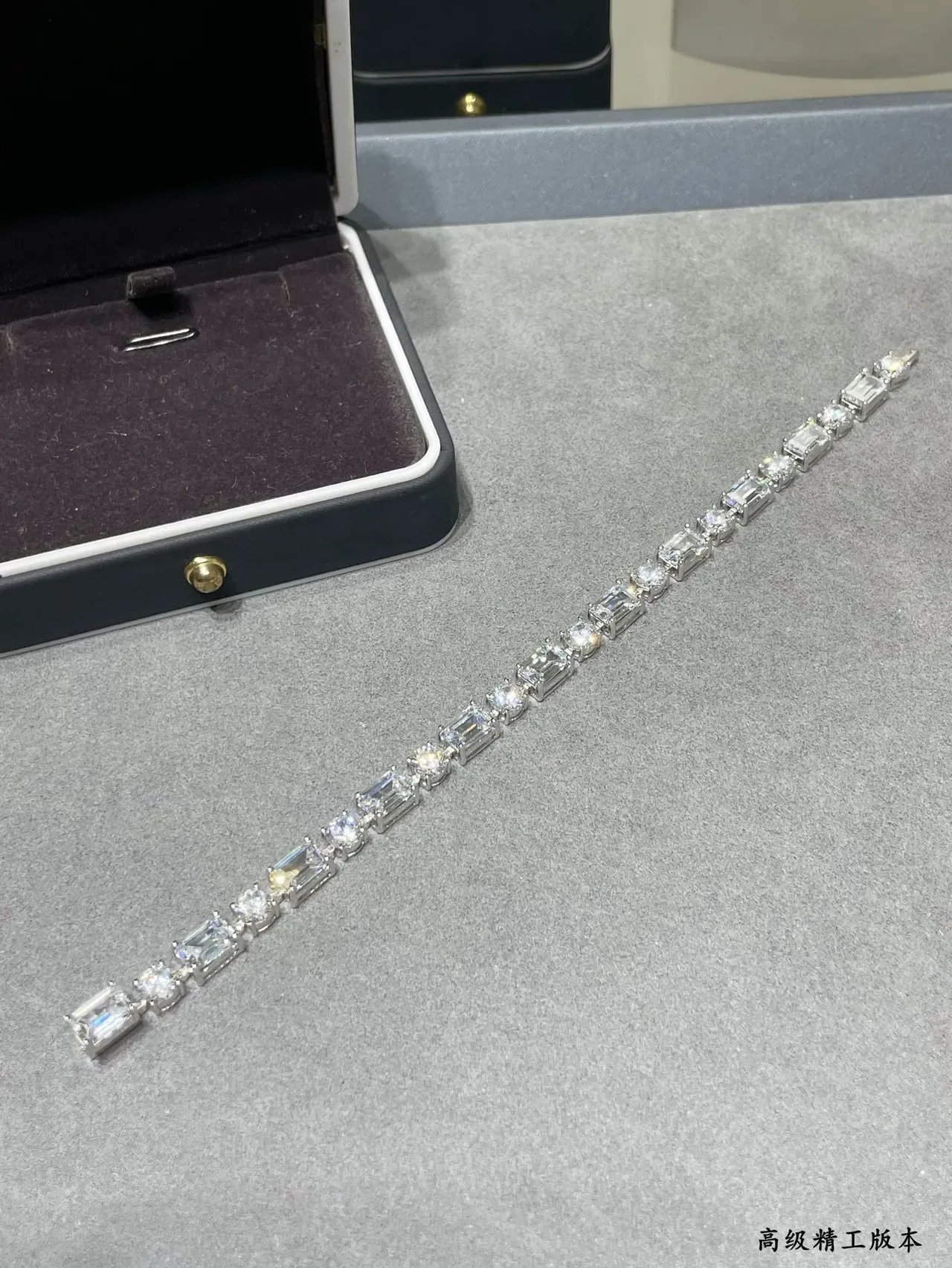 Clear Stone Alternating Emerald-Cut and Round Bracelet 3