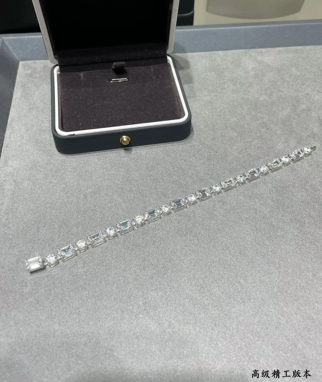 Clear Stone Alternating Emerald-Cut and Round Bracelet 4