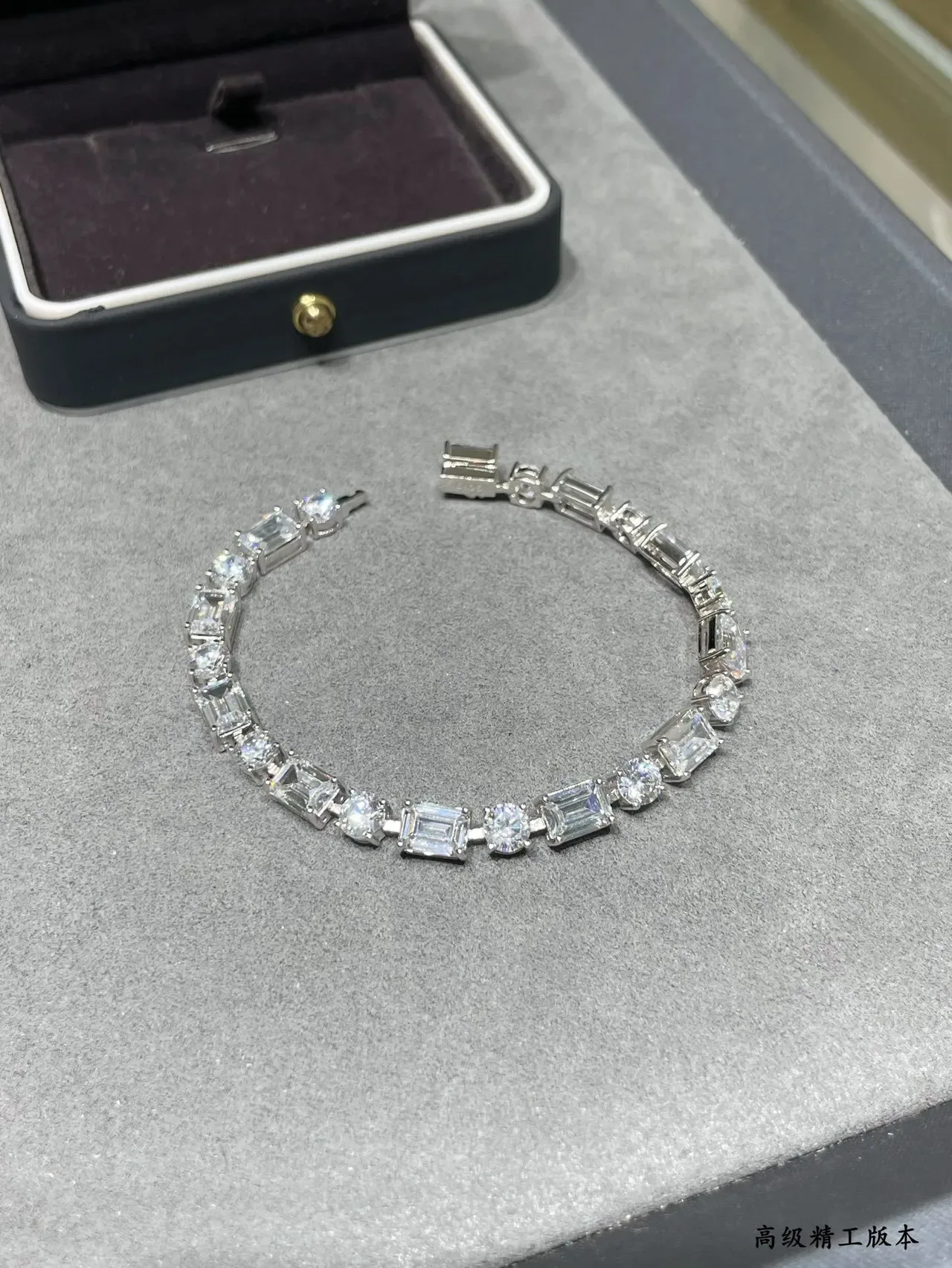 Clear Stone Alternating Emerald-Cut and Round Bracelet 6
