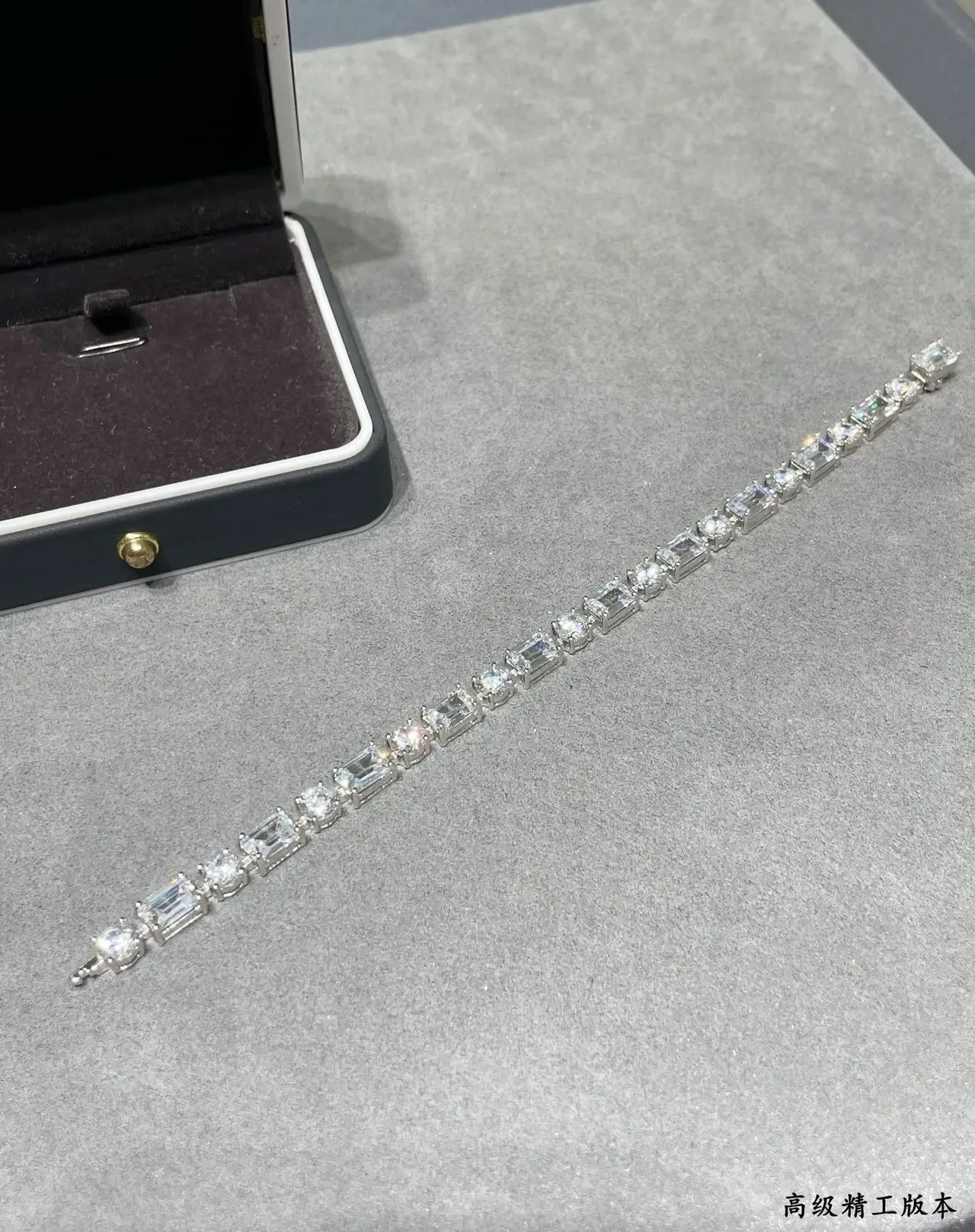Clear Stone Alternating Emerald-Cut and Round Bracelet 7