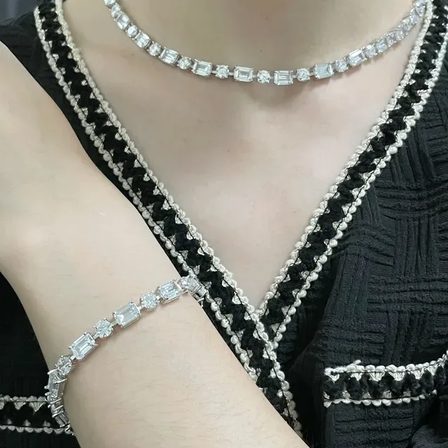 Clear Stone Alternating Emerald-Cut and Round Bracelet 9