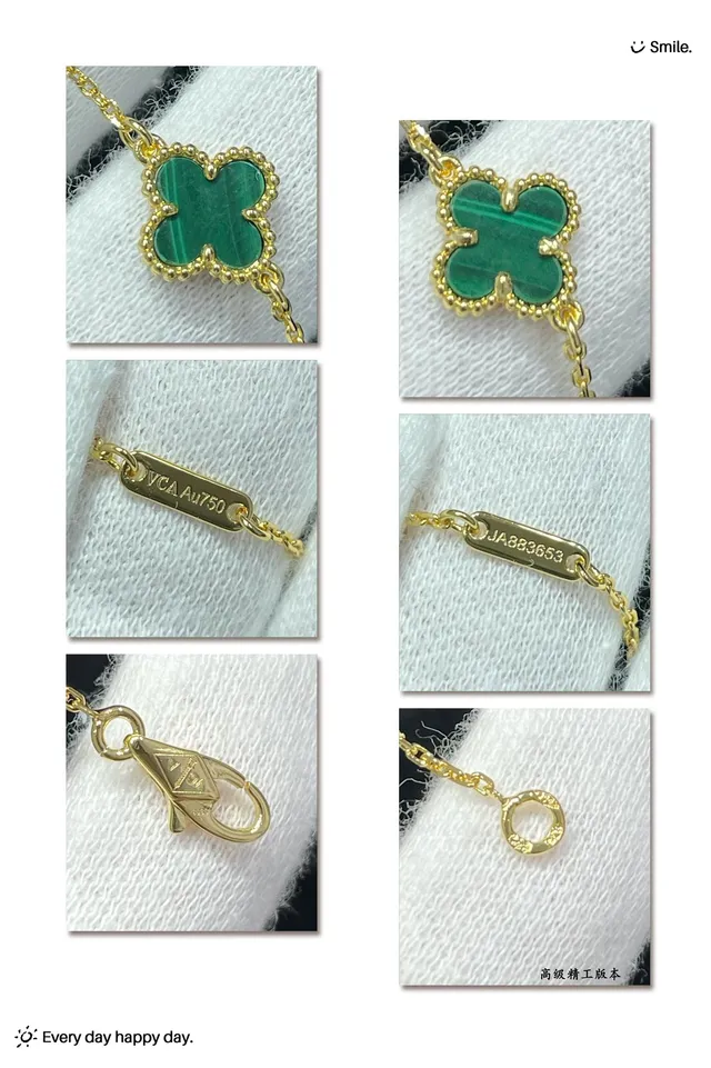 Clover-Shaped Green Inlay Beaded Border Delicate Chain Bracelets 5