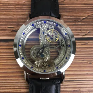 Corum Black Silver Skeletonized Gem-Set Bezel Mechanical Watch