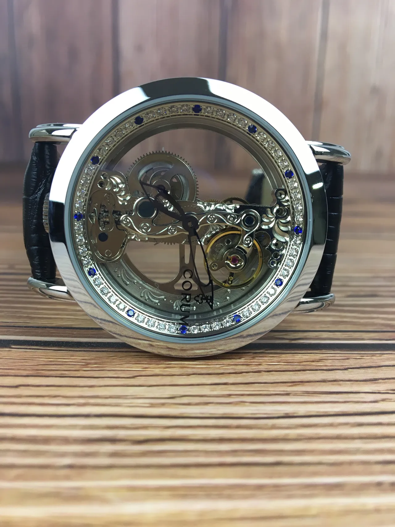 Corum Black Silver Skeletonized Gem-Set Bezel Mechanical Watch 2