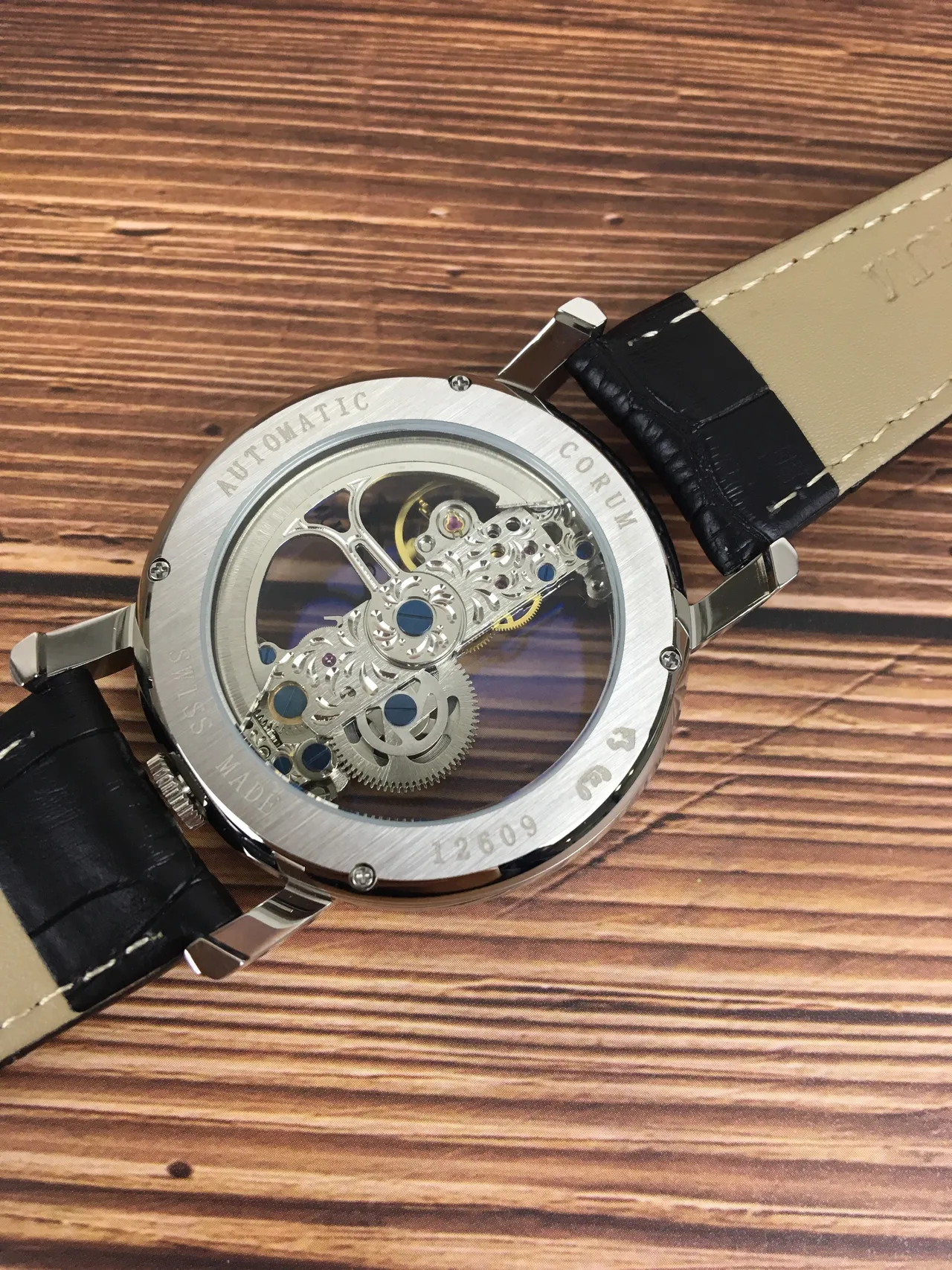 Corum Black Silver Skeletonized Gem-Set Bezel Mechanical Watch 7