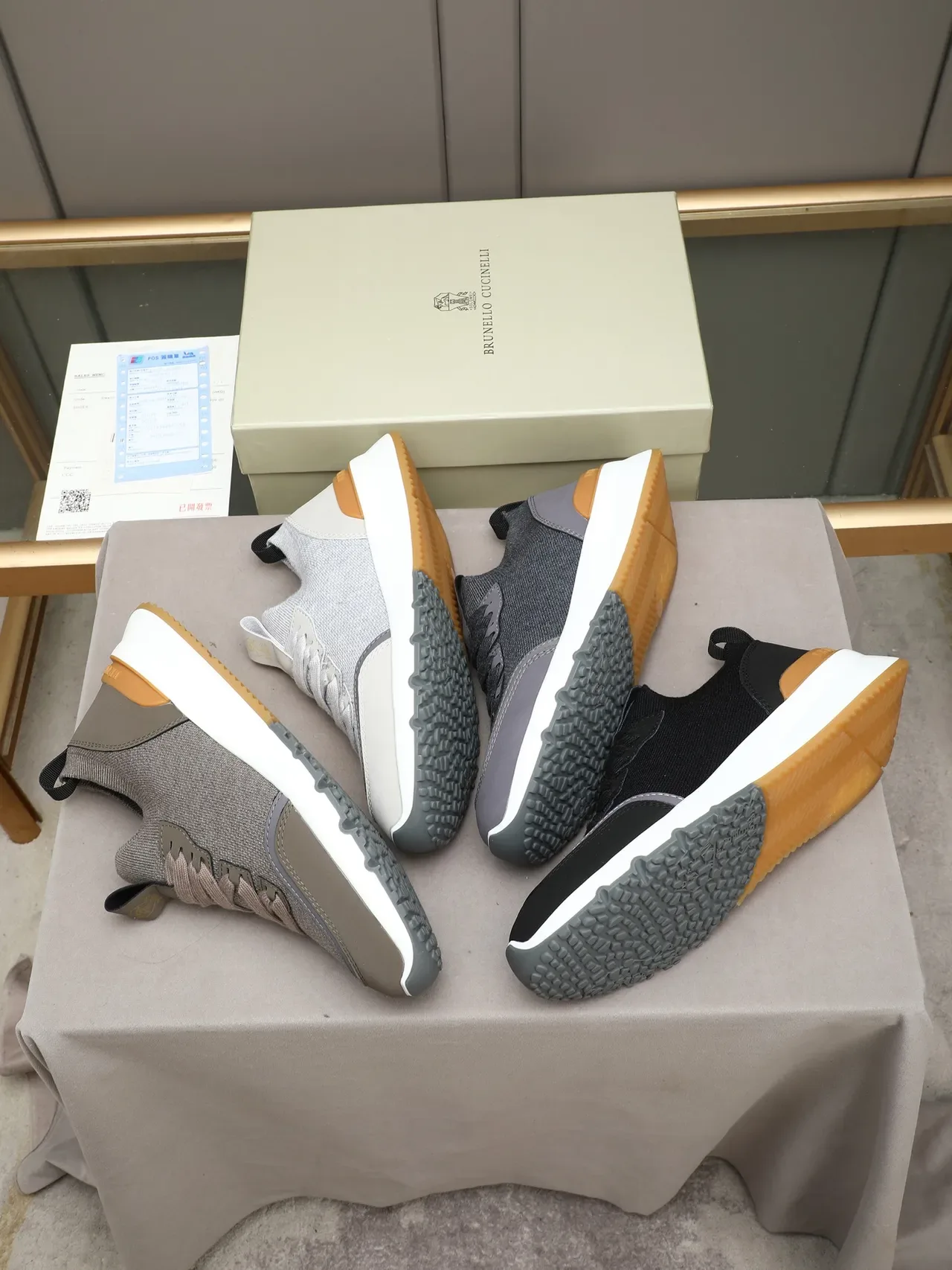 Cucinelli Gray Knit and Leather Lifestyle Sneaker 2