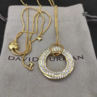 David Yurman Albion 金/银 互锁三环 Pavé-Set 透明宝石 项链