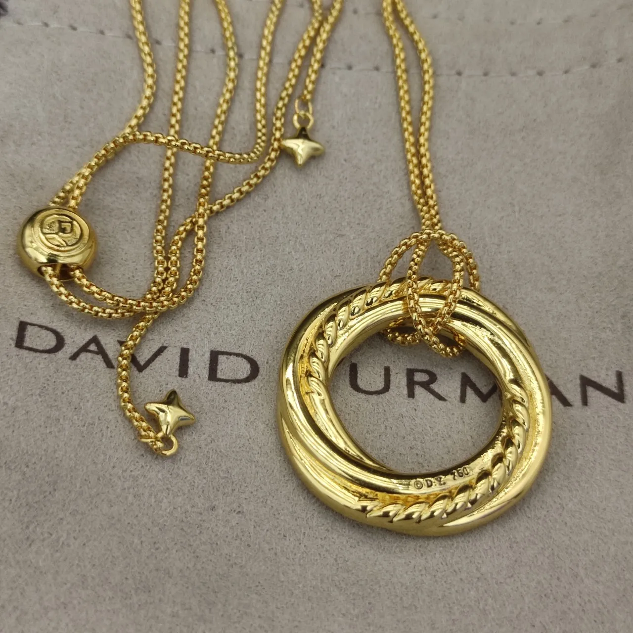 David Yurman Albion Gold Silver Interlocking Triple Rings Pavé-Set Clear Stones Necklace 4