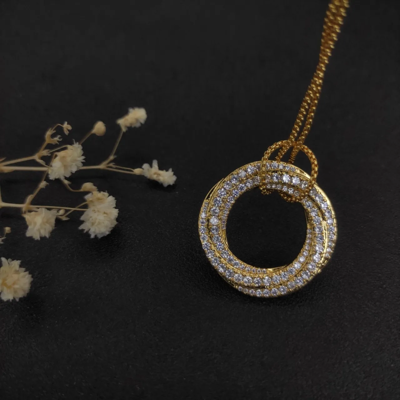 David Yurman Albion Gold Silver Interlocking Triple Rings Pavé-Set Clear Stones Necklace 6