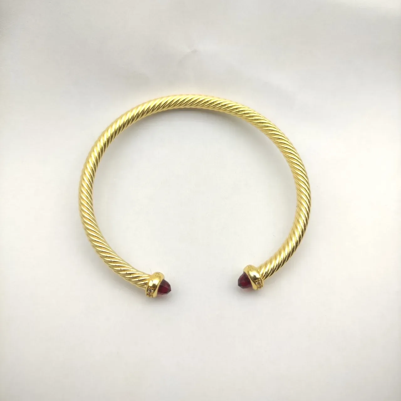 David Yurman Cable Classic Garnet-Tipped Gold Twist Bracelet 4