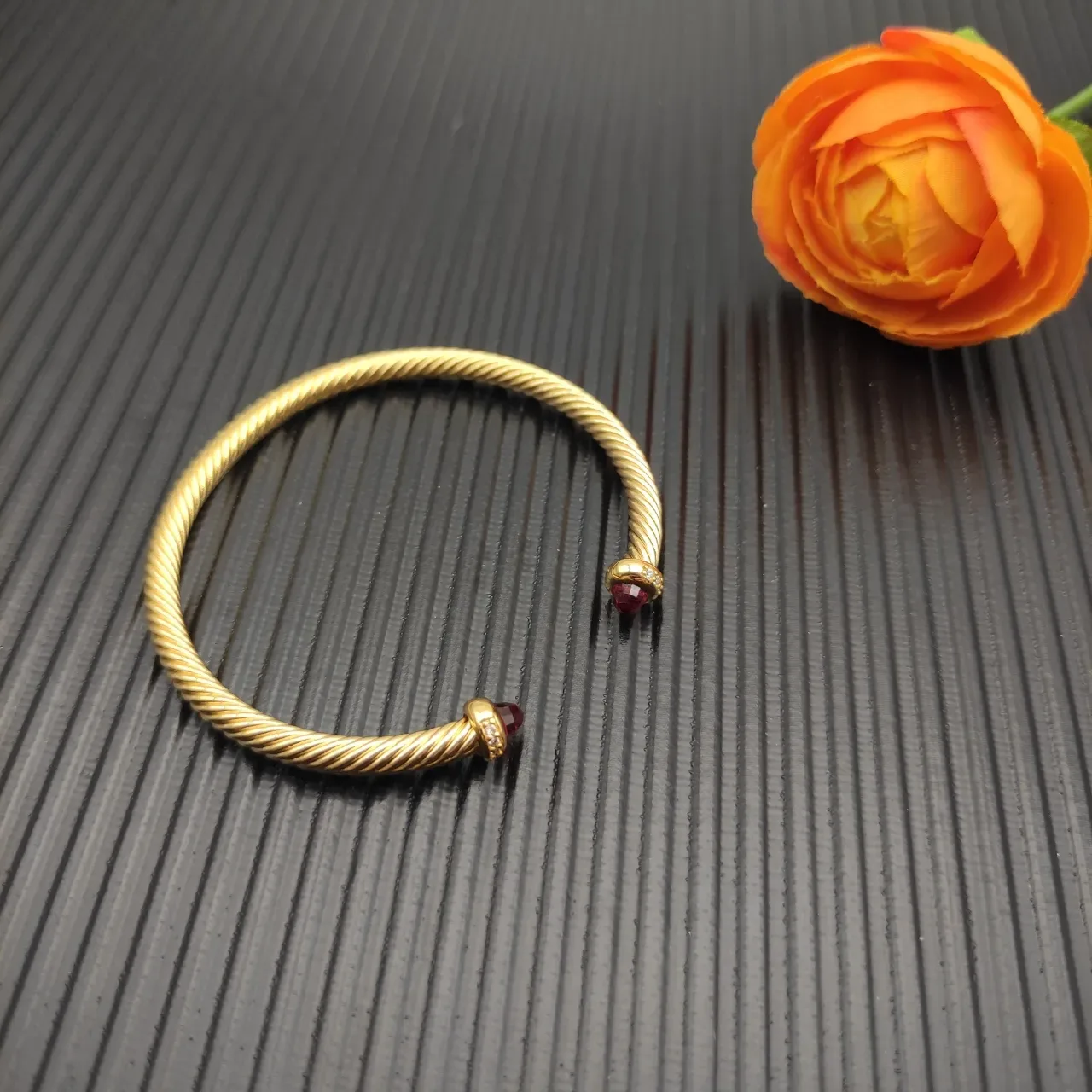David Yurman Cable Classic Garnet-Tipped Gold Twist Bracelet 5