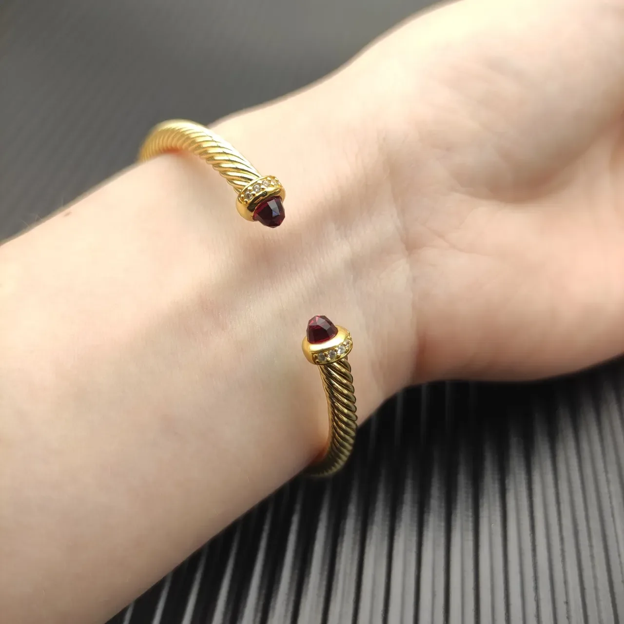 David Yurman Cable Classic Garnet-Tipped Gold Twist Bracelet 7
