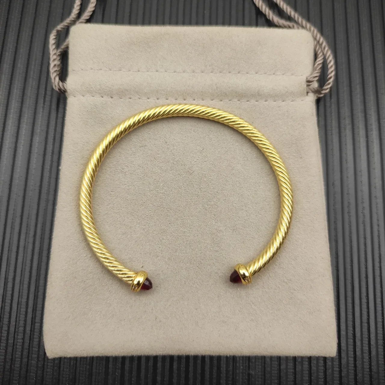 David Yurman Cable Classic Garnet-Tipped Gold Twist Bracelet 8