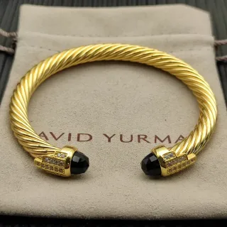 David Yurman Cable Classic سوار ذهبي أسود ملتف حجر مقصوص نهايات
